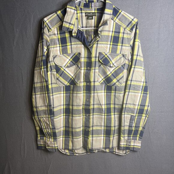 EDDIE BAUER Women's Long Sleeve Snap Front Plaid Flannel Shirt Size‎ Large - Picture 1 of 8